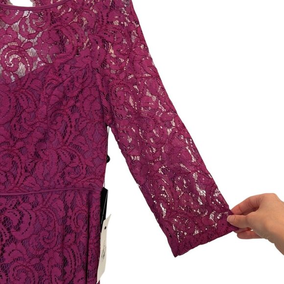 NWT Adrianna Papell Romantic Lace Overlay Open Back Dress Purple Size 8 - Picture 7 of 12